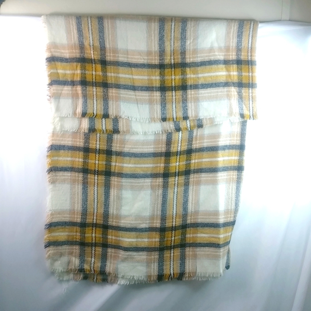 54x54 Soft Orange Black Plaid Fringe Giant Scarf